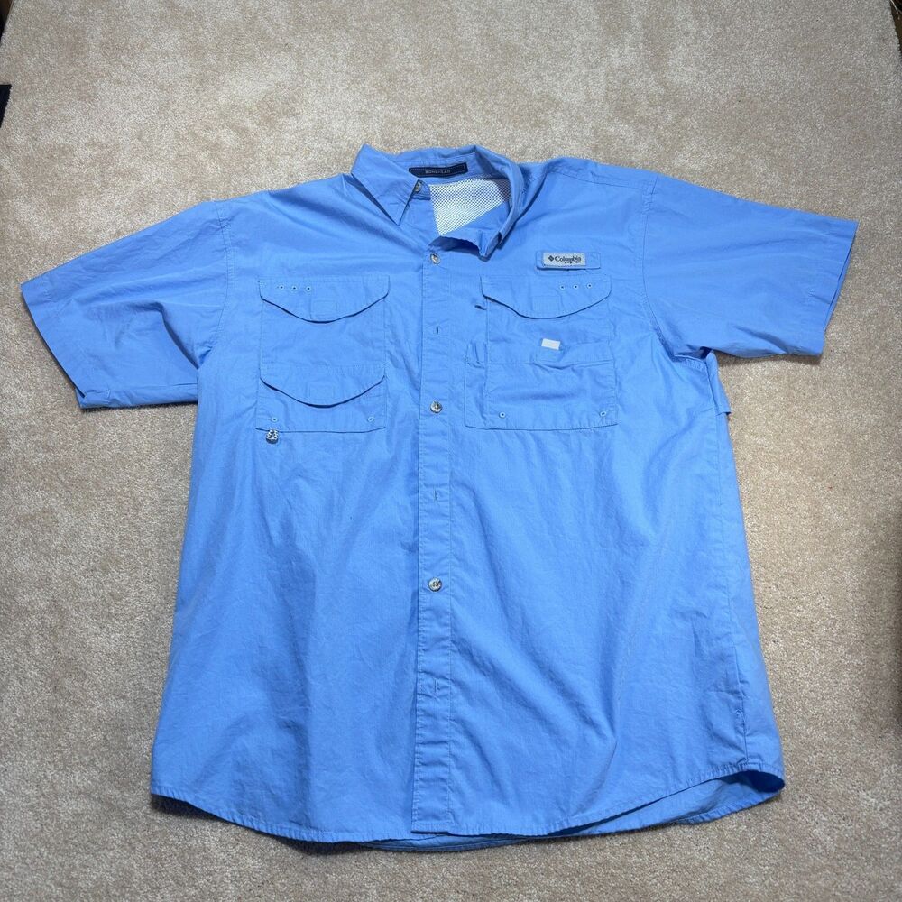 Columbia Sportswear PFG Button Down Shirt Adult M Short Sleeve Blue Top